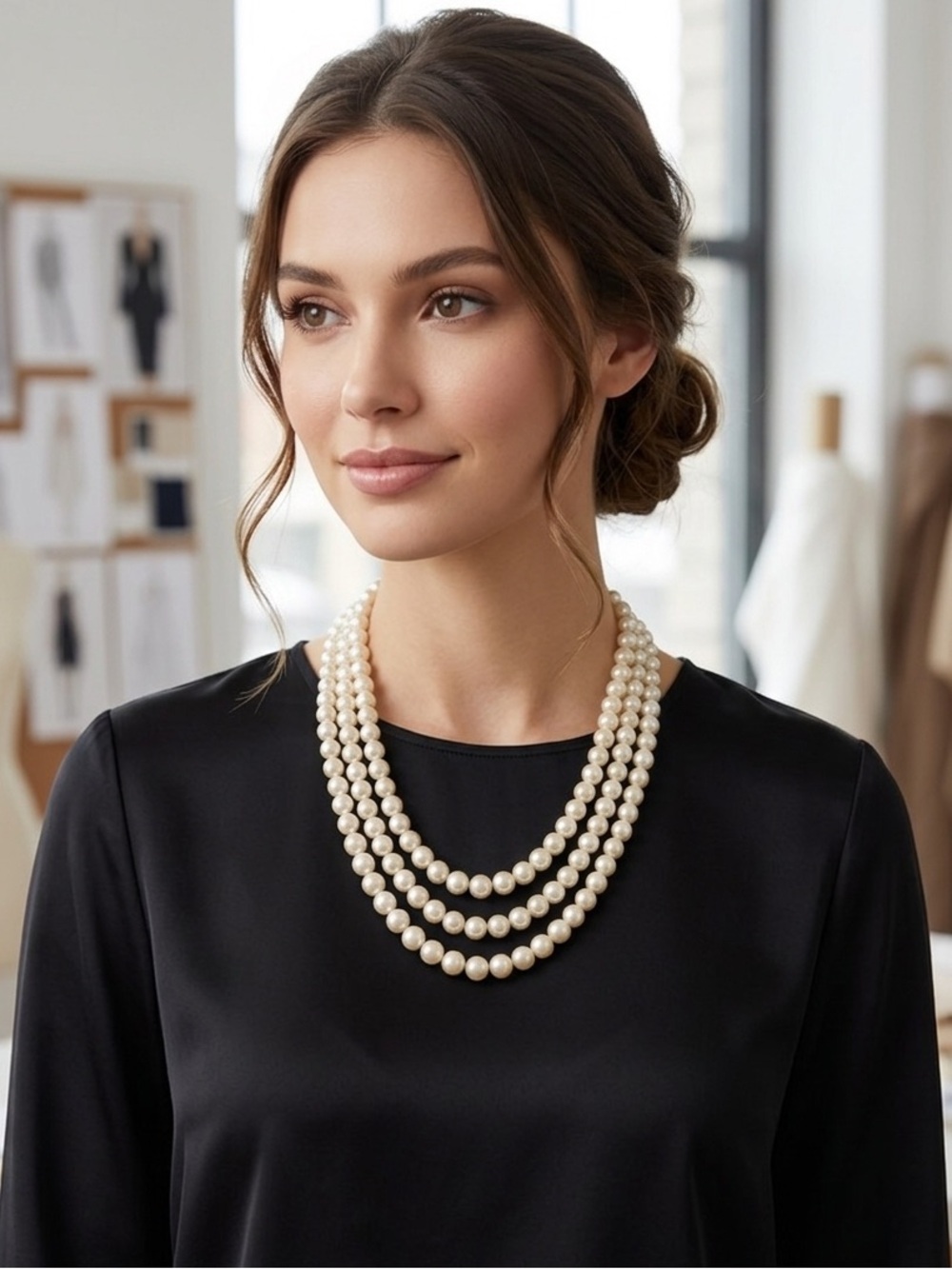 STUNNING 1990s Vintage Banana Republic Classic Triple-Strand Faux Pearl Necklace